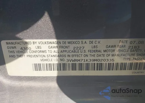 2009 Volkswagen Jetta Se/Sel from USA, damaged, VIN 3VWRM71K39M020335